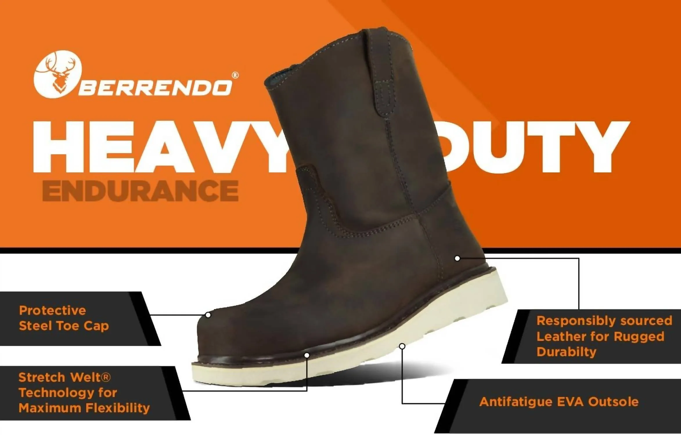 8�� Wellington Steel Toe Work Boots �C Electrical Hazard Rated 166 In Brown