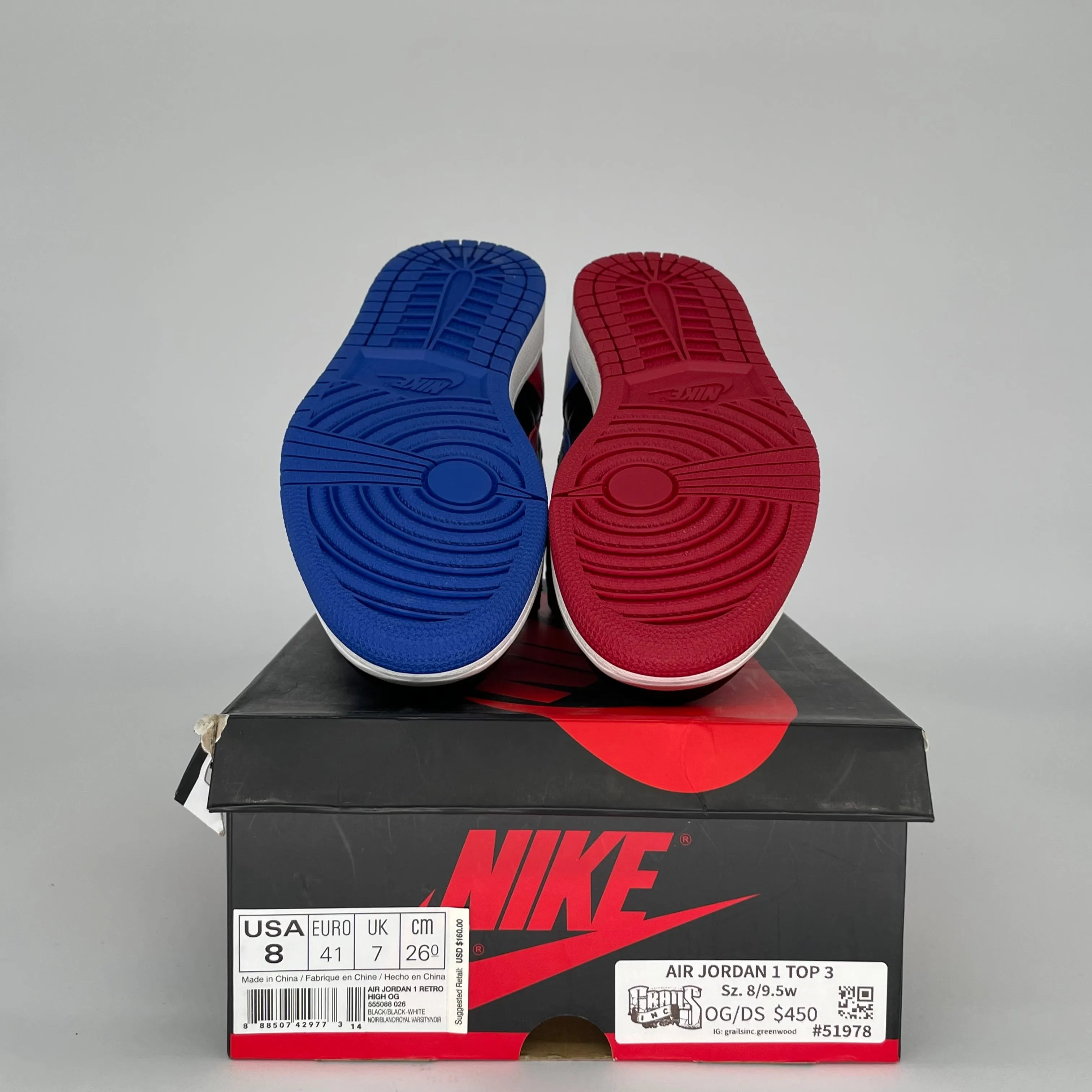 AIR JORDAN 1 TOP 3 SIZE 8 555088-026