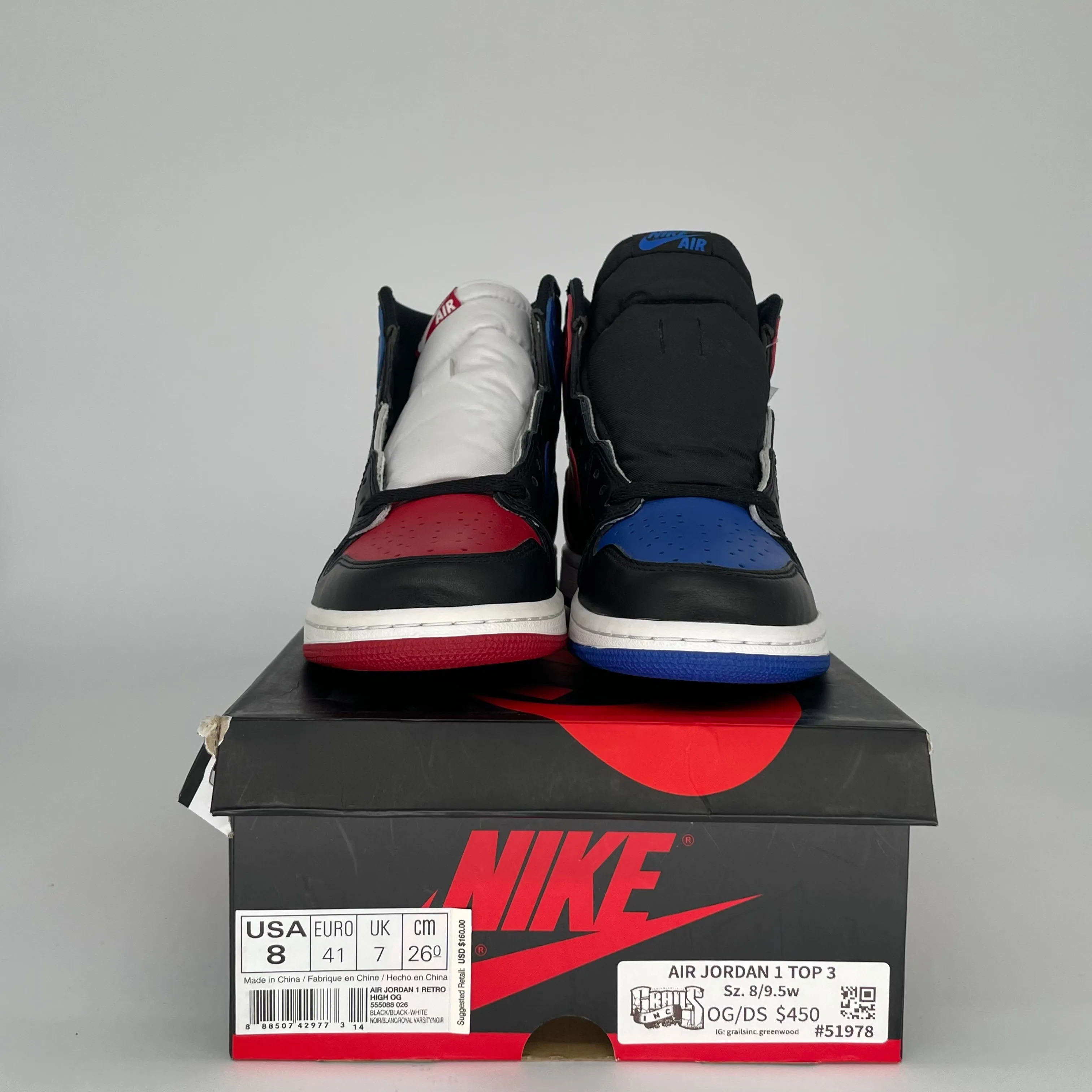 AIR JORDAN 1 TOP 3 SIZE 8 555088-026