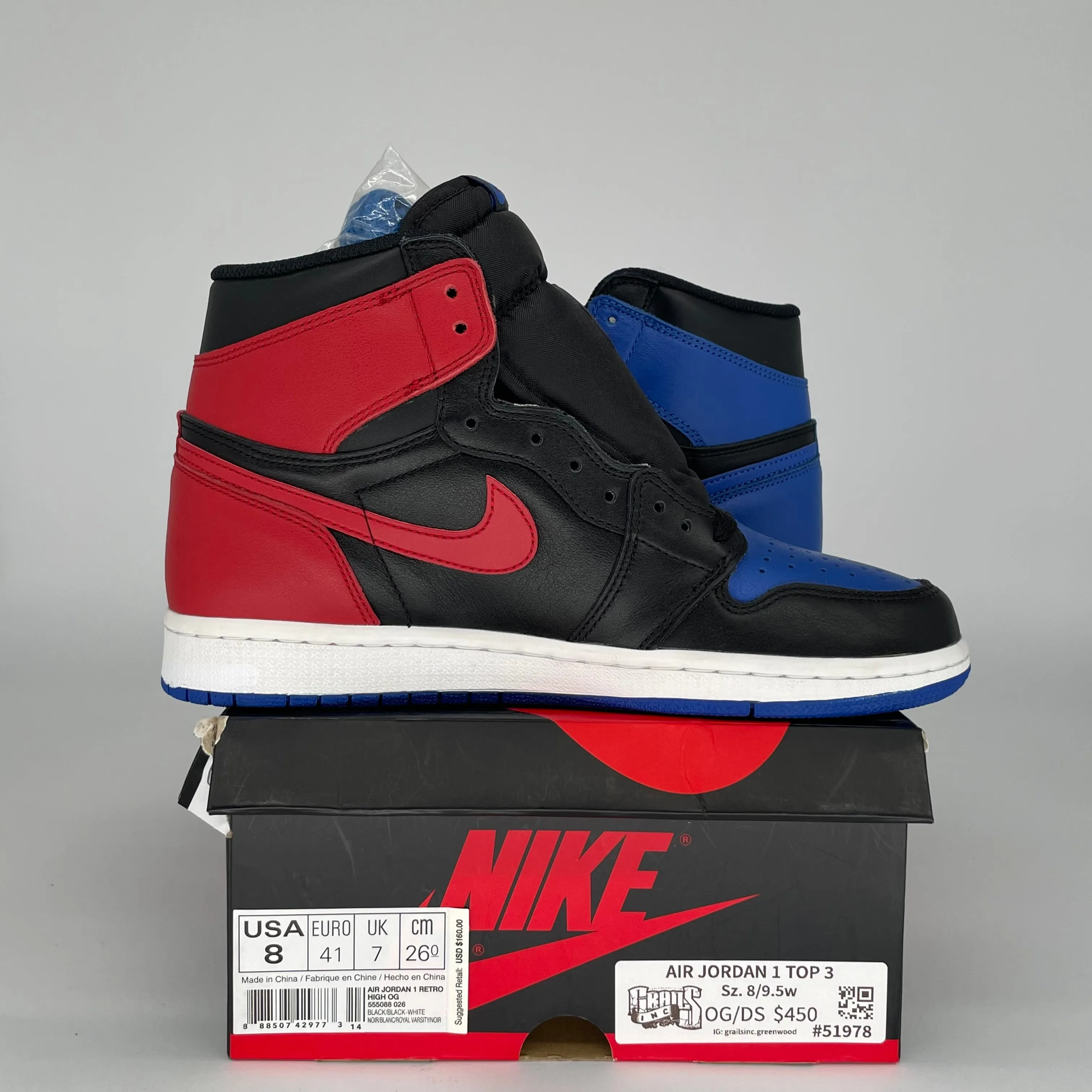 AIR JORDAN 1 TOP 3 SIZE 8 555088-026