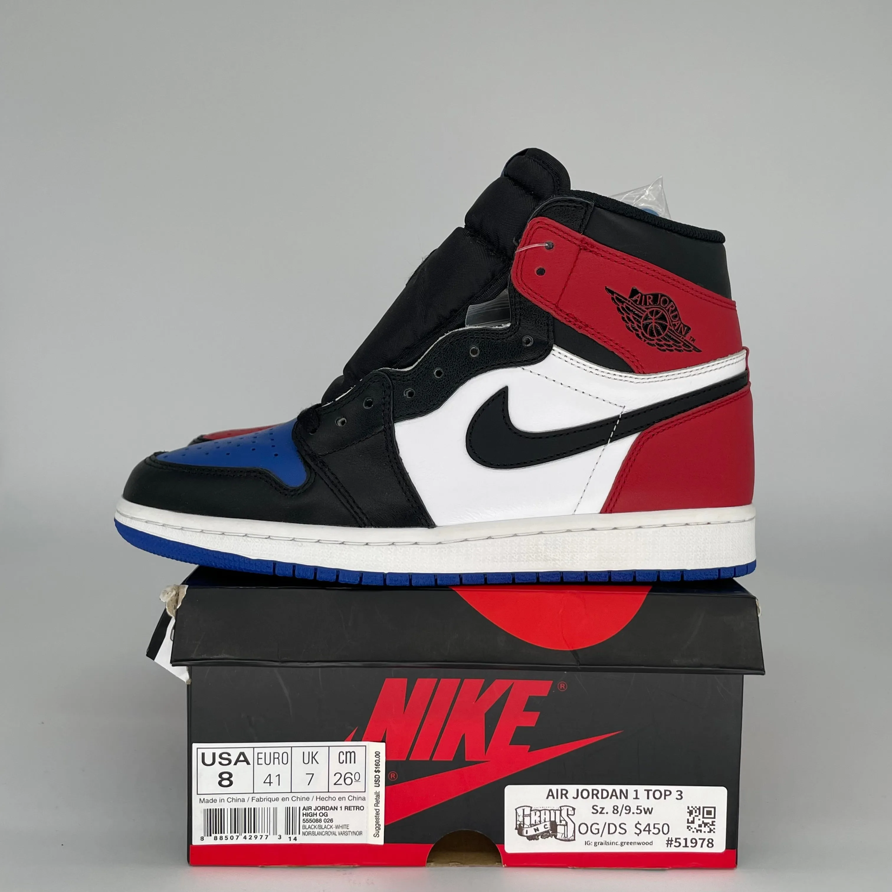 AIR JORDAN 1 TOP 3 SIZE 8 555088-026