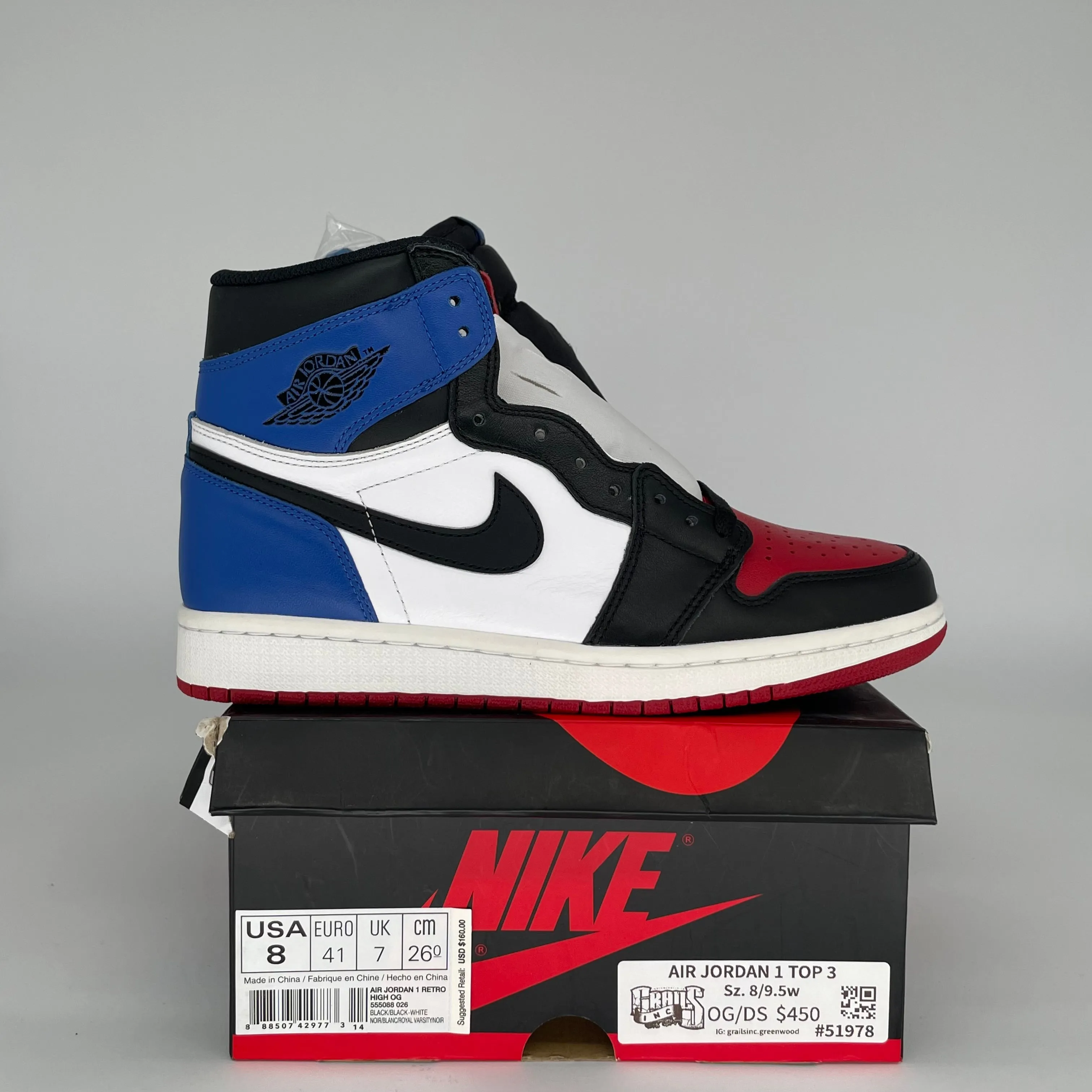 AIR JORDAN 1 TOP 3 SIZE 8 555088-026