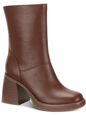 Aleenn Womens Stacked Round Toe Mid-Calf Boots