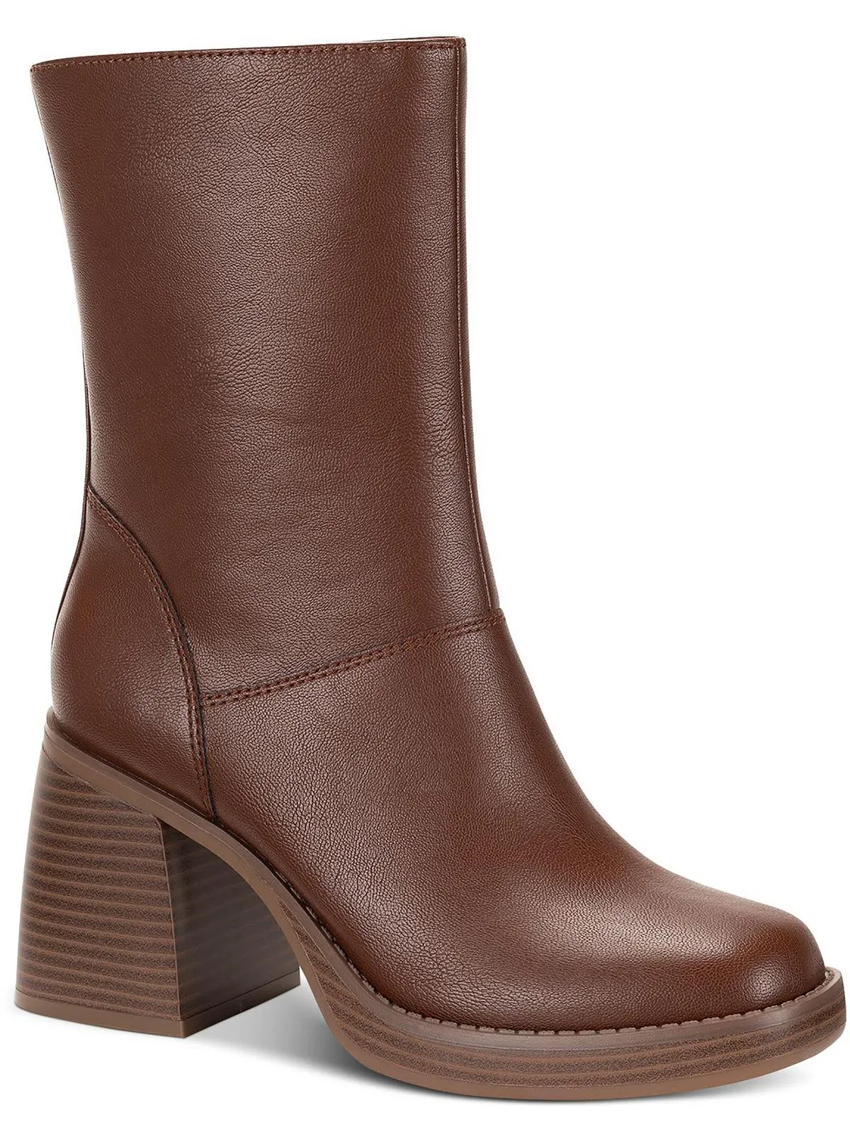Aleenn Womens Stacked Round Toe Mid-Calf Boots