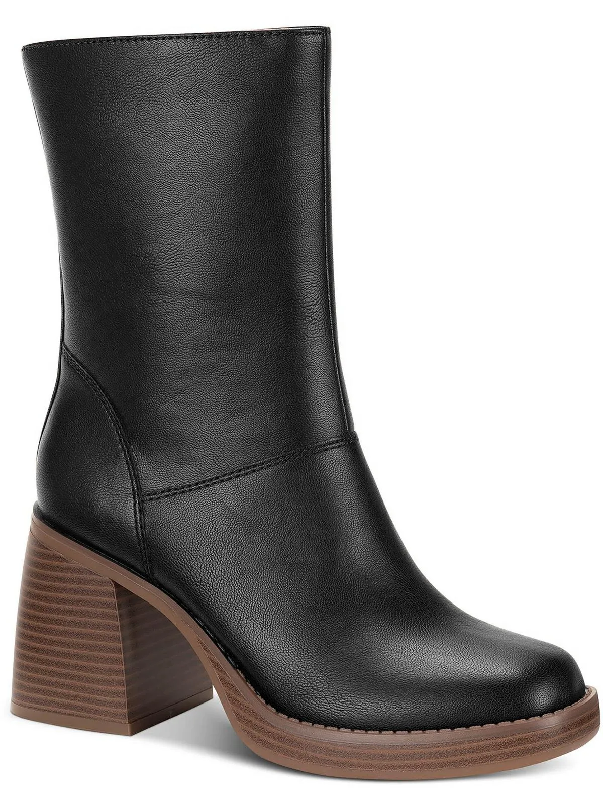 Aleenn Womens Stacked Round Toe Mid-Calf Boots