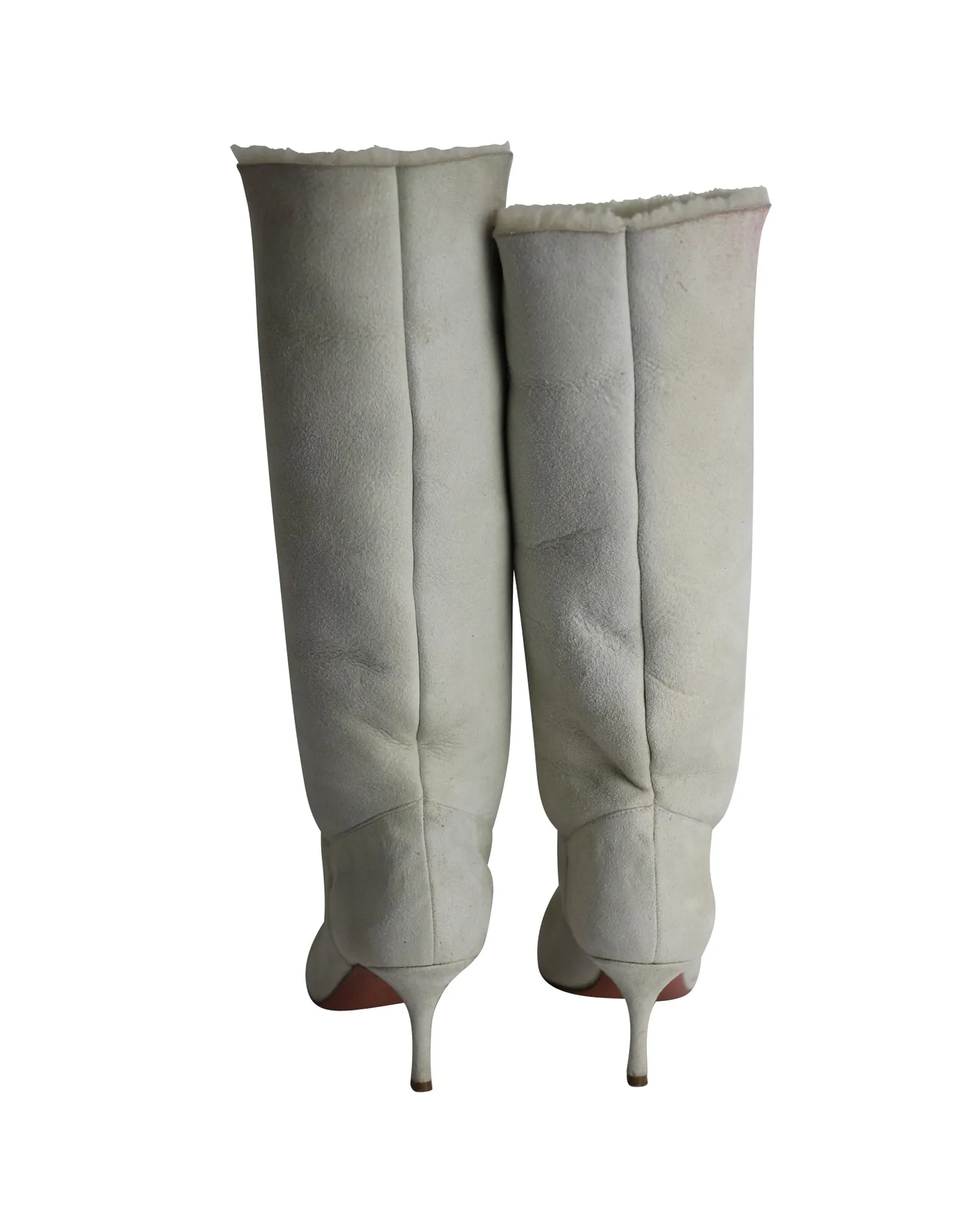 Amina Muaddi Ida Boots in Cream Suede