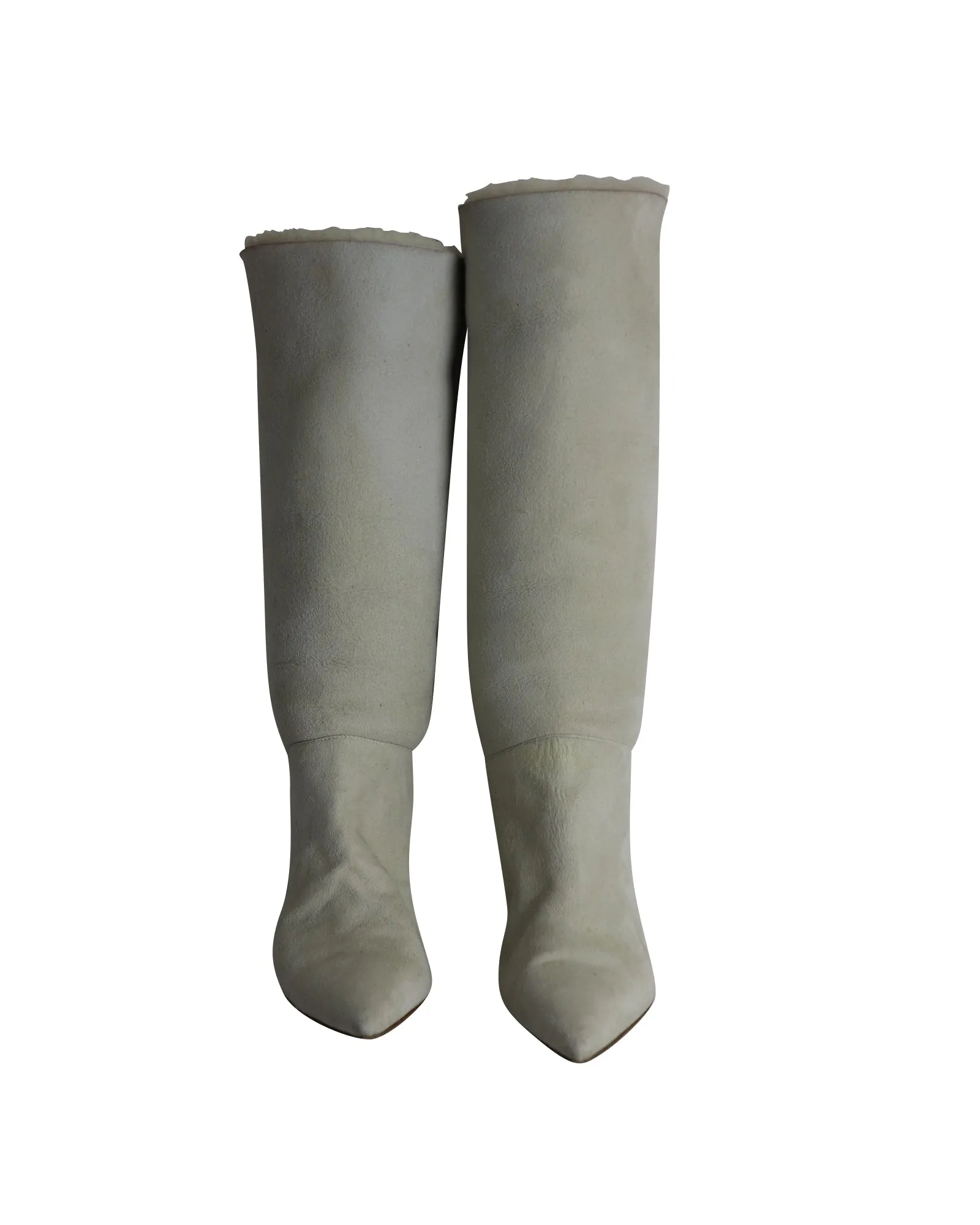 Amina Muaddi Ida Boots in Cream Suede
