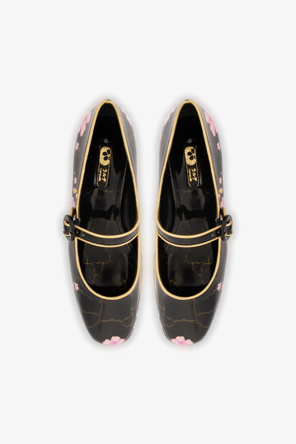 Blair Flatform In Black Sakura Printed Leather