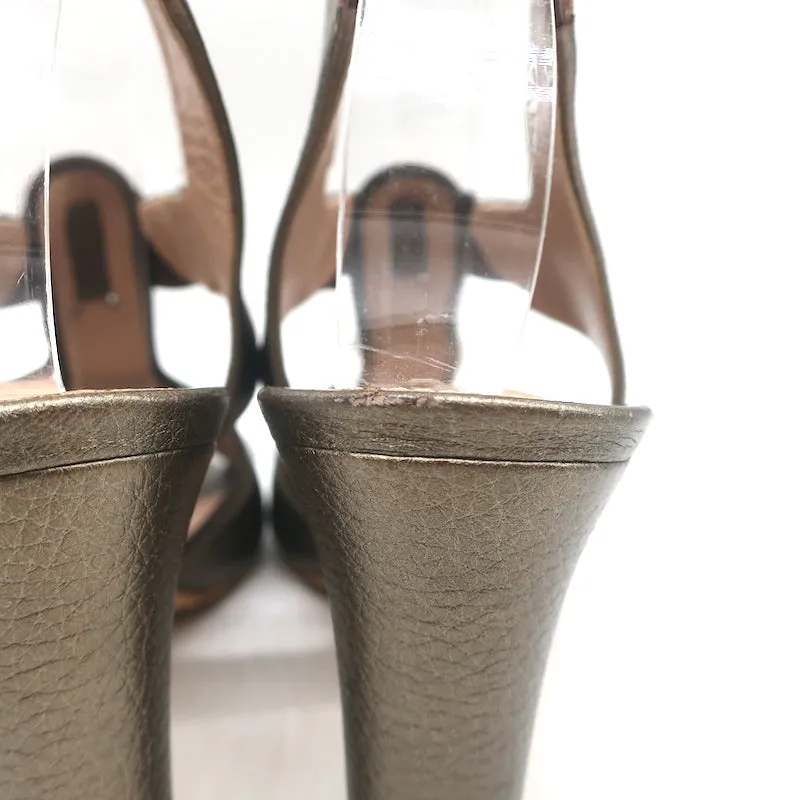 Chloe Slingback Sandals Bronze Metallic Leather Size 38.5 Open Toe Heels