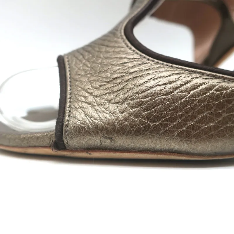 Chloe Slingback Sandals Bronze Metallic Leather Size 38.5 Open Toe Heels