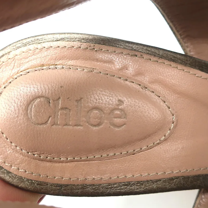 Chloe Slingback Sandals Bronze Metallic Leather Size 38.5 Open Toe Heels