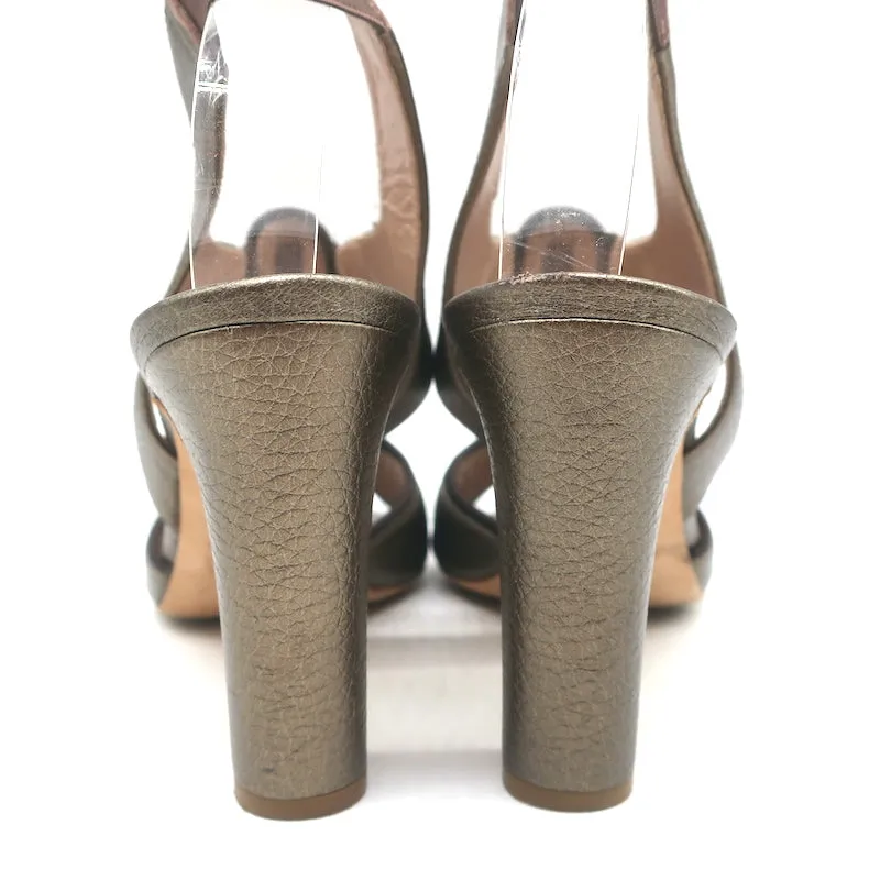 Chloe Slingback Sandals Bronze Metallic Leather Size 38.5 Open Toe Heels