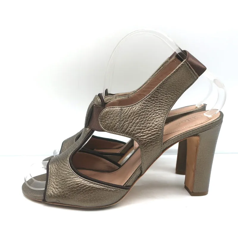 Chloe Slingback Sandals Bronze Metallic Leather Size 38.5 Open Toe Heels