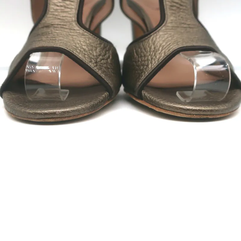 Chloe Slingback Sandals Bronze Metallic Leather Size 38.5 Open Toe Heels