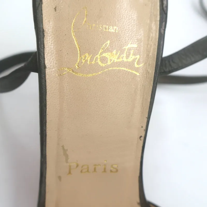 Christian Louboutin Ankle Wrap Platform Sandals Pewter Leather Size 39.5