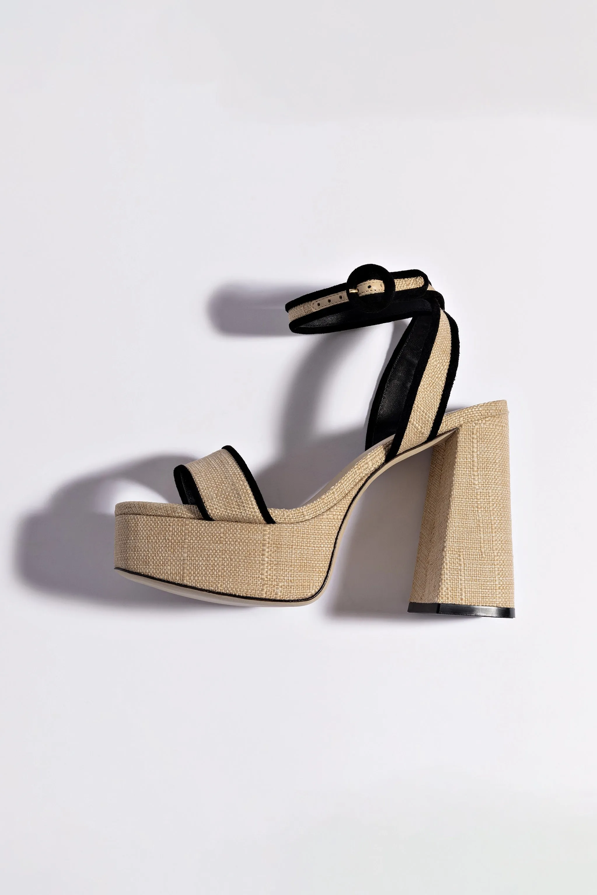 Dolly Sandal In Beige Raffia and Black Trimming