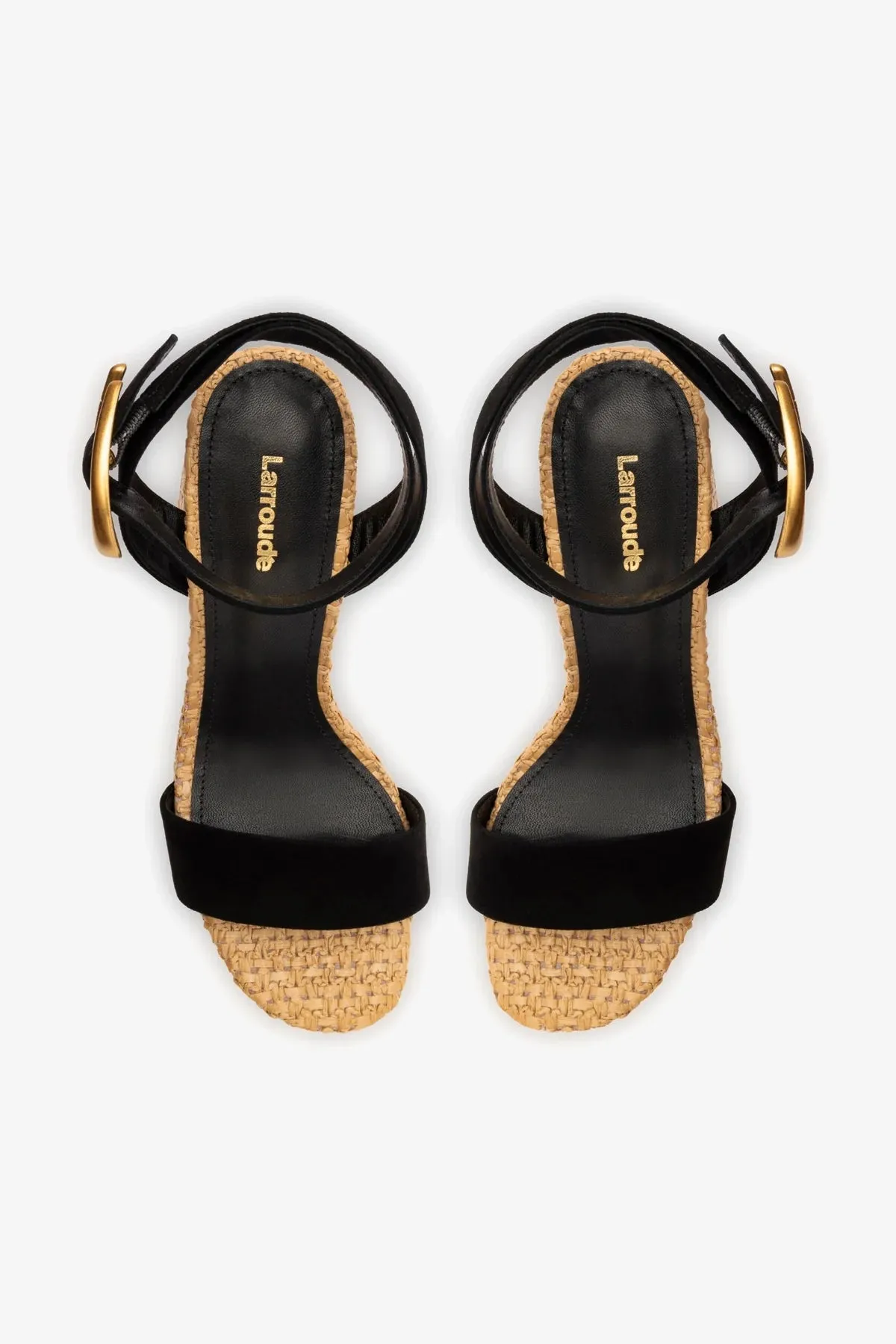 Dolly Verona Sandal In Black Suede and Natural Raffia