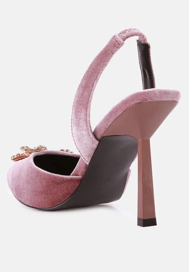 firebird velvet diamante detail heeled slingback mules