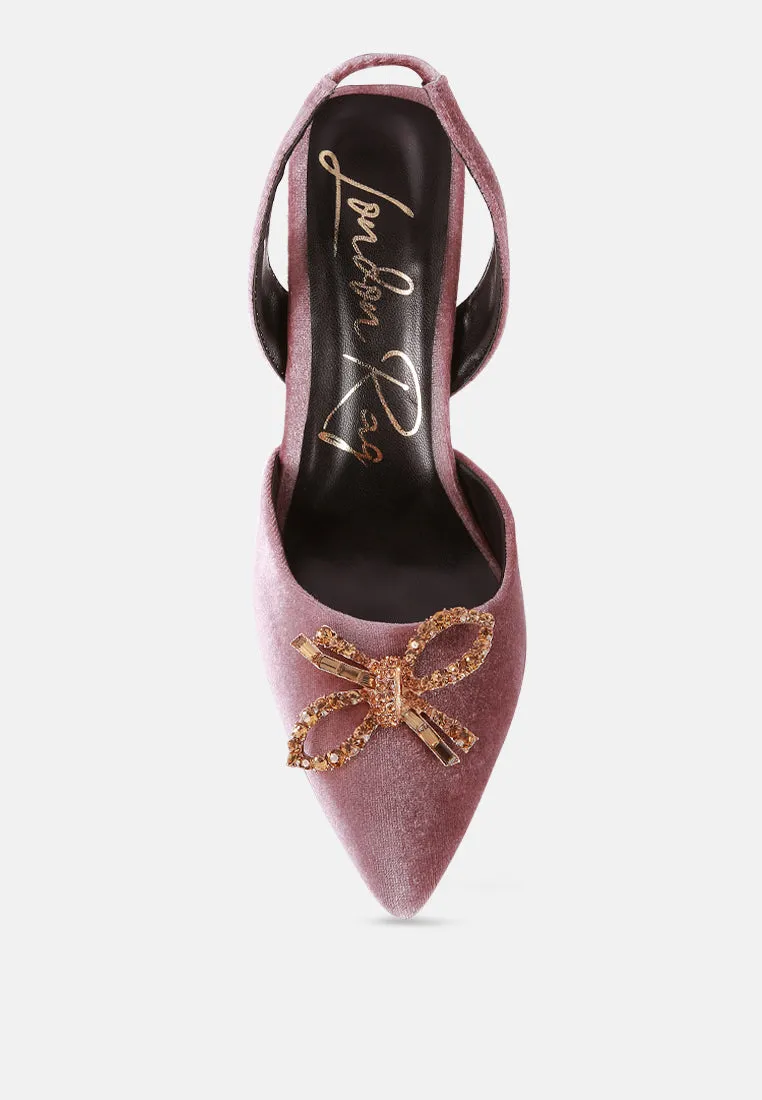 firebird velvet diamante detail heeled slingback mules