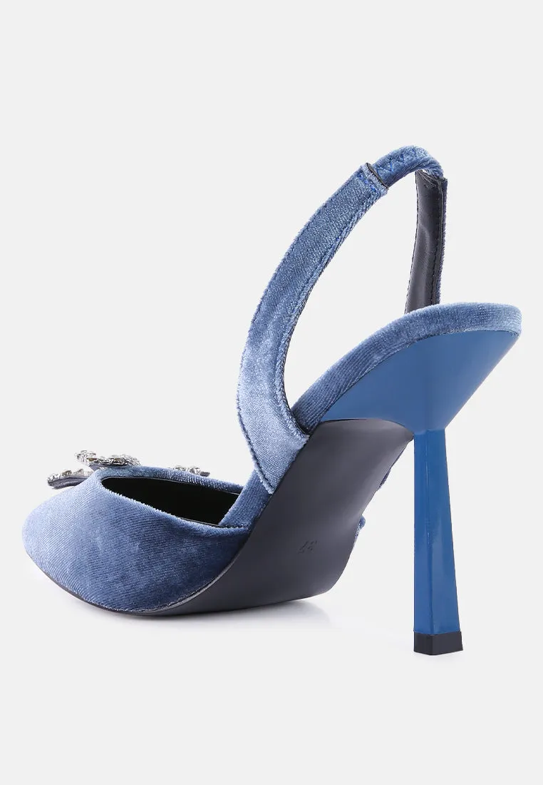 firebird velvet diamante detail heeled slingback mules
