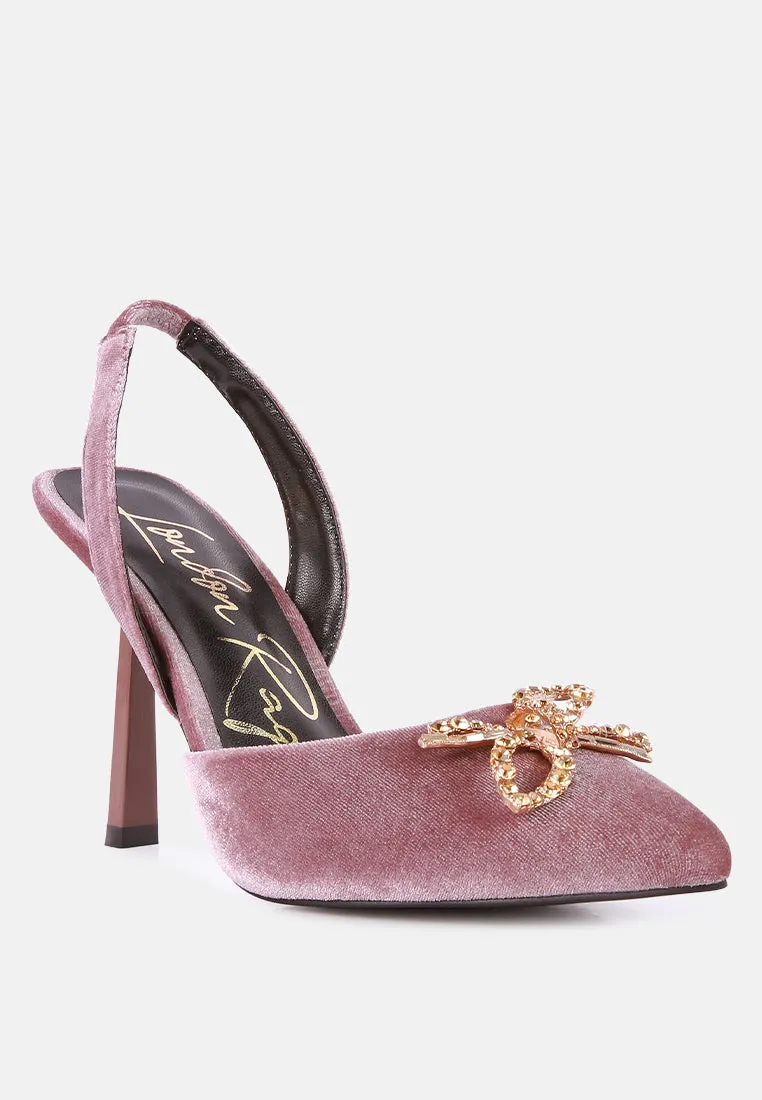 firebird velvet diamante detail heeled slingback mules