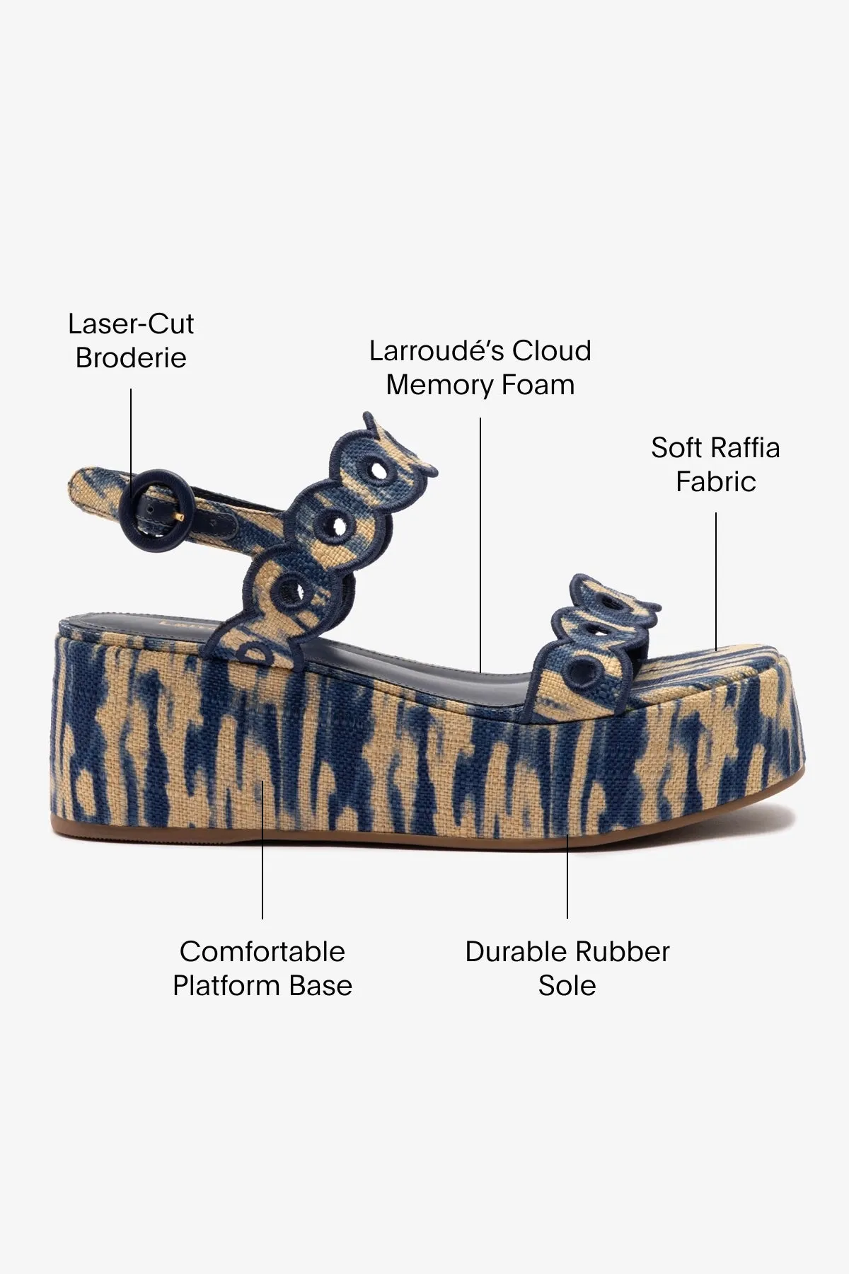 Florence Broderie Flatform Sandal In Tie Dye Beige and Navy Raffia