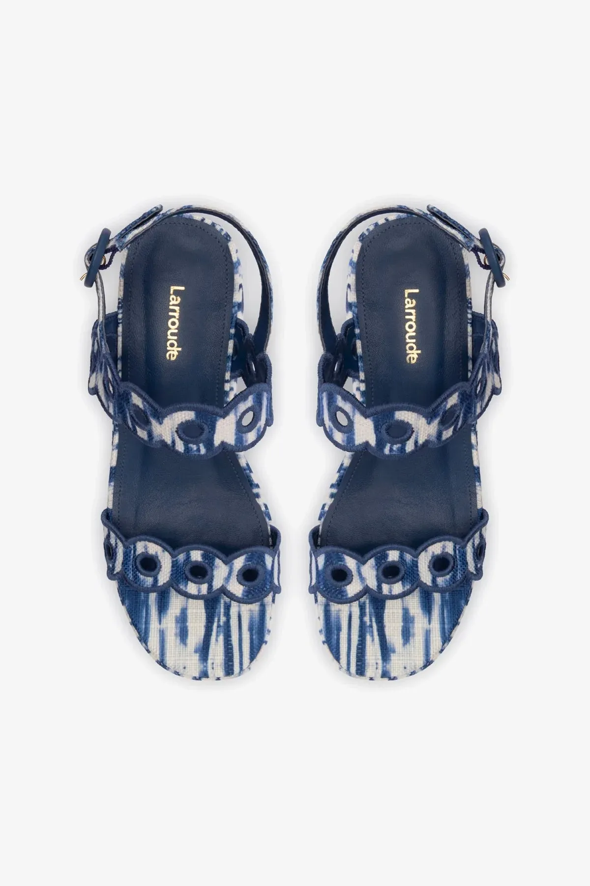 Florence Broderie Flatform Sandal In Tie Dye Blue Raffia
