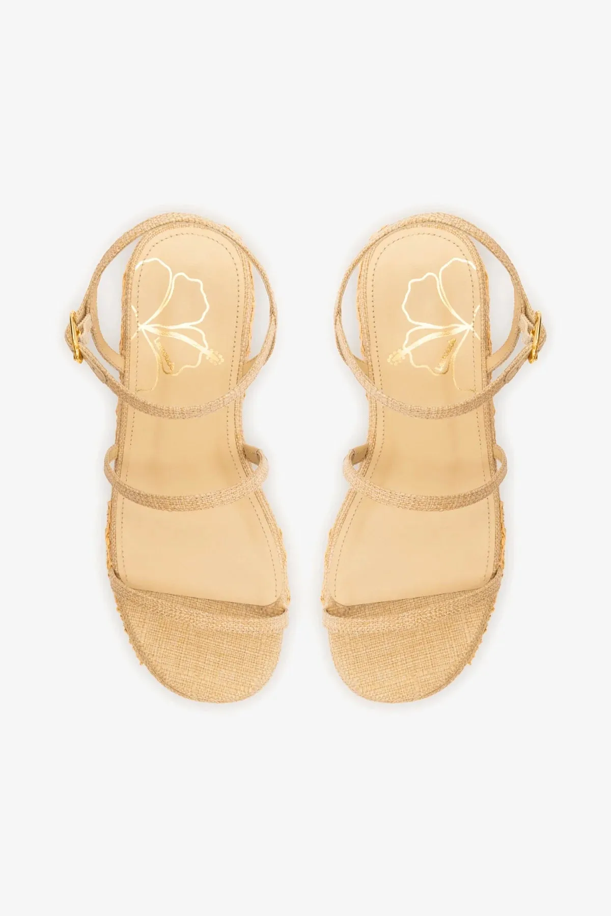 Gio Flatform In Beige Raffia and Hibiscus Embroidery