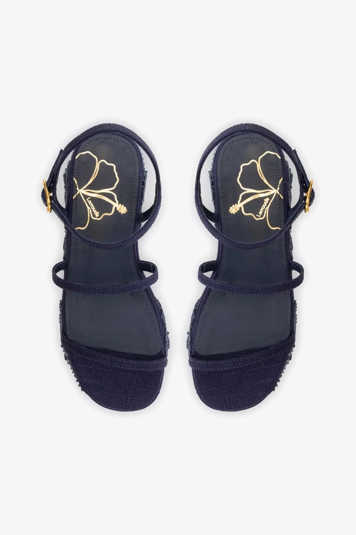 Gio Flatform In Navy Raffia and Hibiscus Embroidery