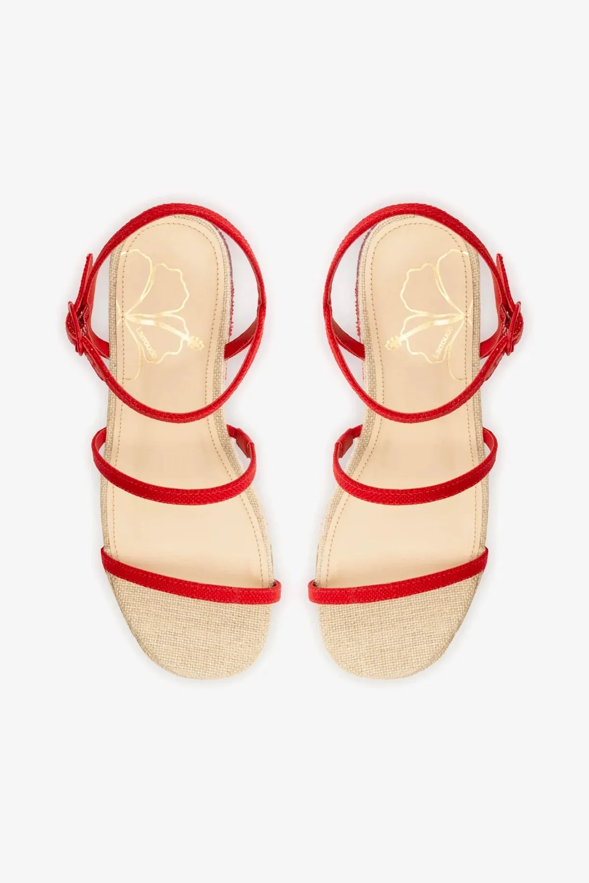 Gio Flatform Sandal In Scarlet Raffia and Hibiscus Embroidery