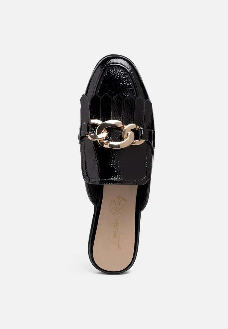 gladioli metal buckled fringe detail mules