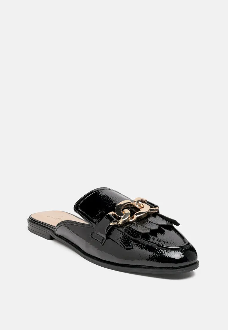 gladioli metal buckled fringe detail mules
