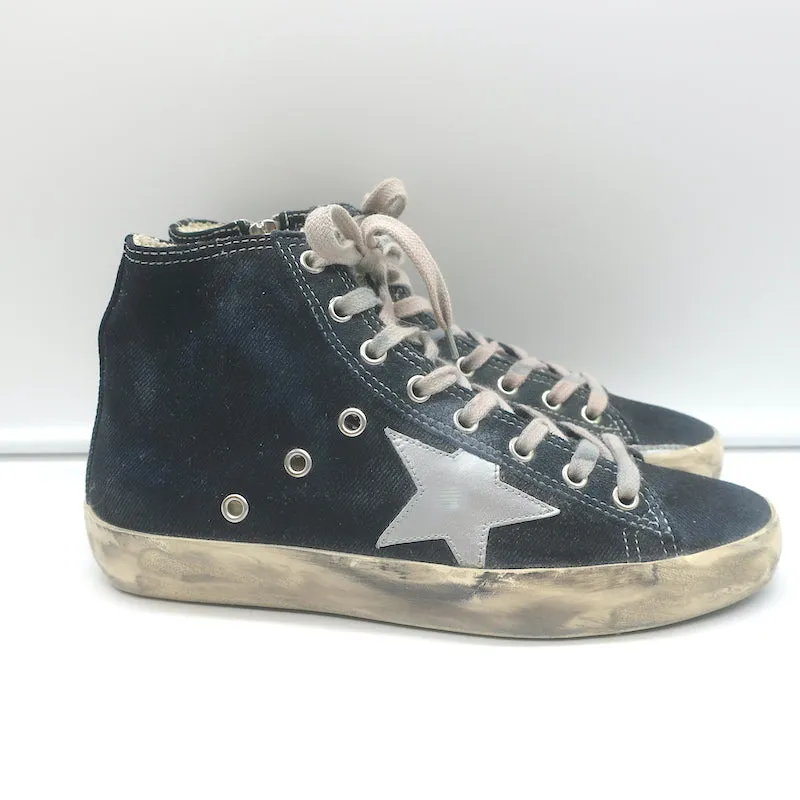 Golden Goose Francy Canvas High Top Sneakers Black with Silver Star Size 36