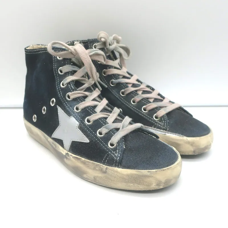 Golden Goose Francy Canvas High Top Sneakers Black with Silver Star Size 36