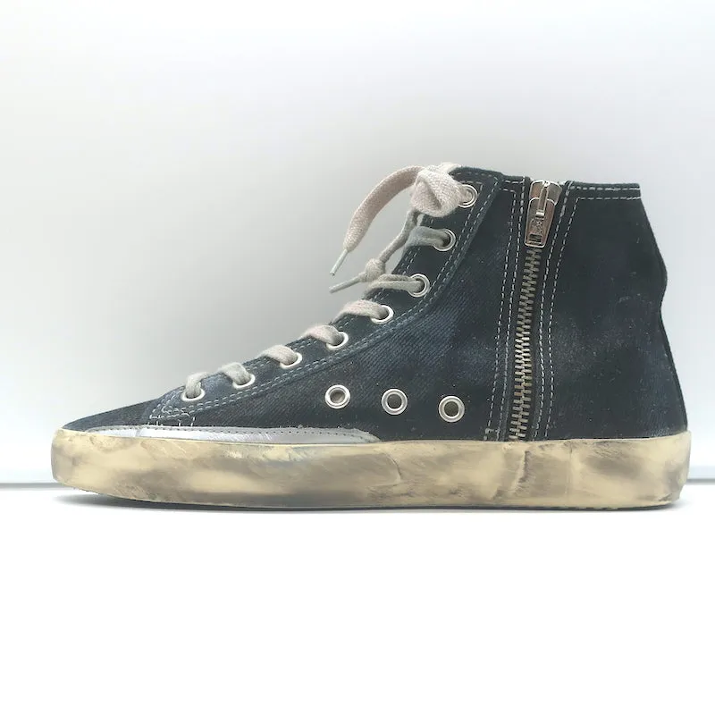Golden Goose Francy Canvas High Top Sneakers Black with Silver Star Size 36