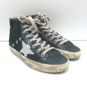 Golden Goose Francy Canvas High Top Sneakers Black with Silver Star Size 36