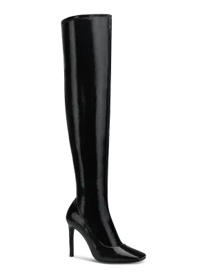 Keenah Womens Patent Square Toe Thigh-High Boots
