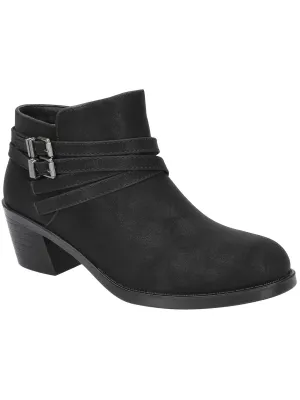 KORY Womens Faux Leather Block Heel Ankle Boots