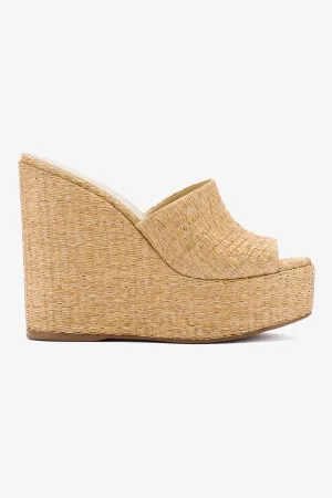 Larroudé x Jennifer Fisher Wedge Mule In Sepia Raffia