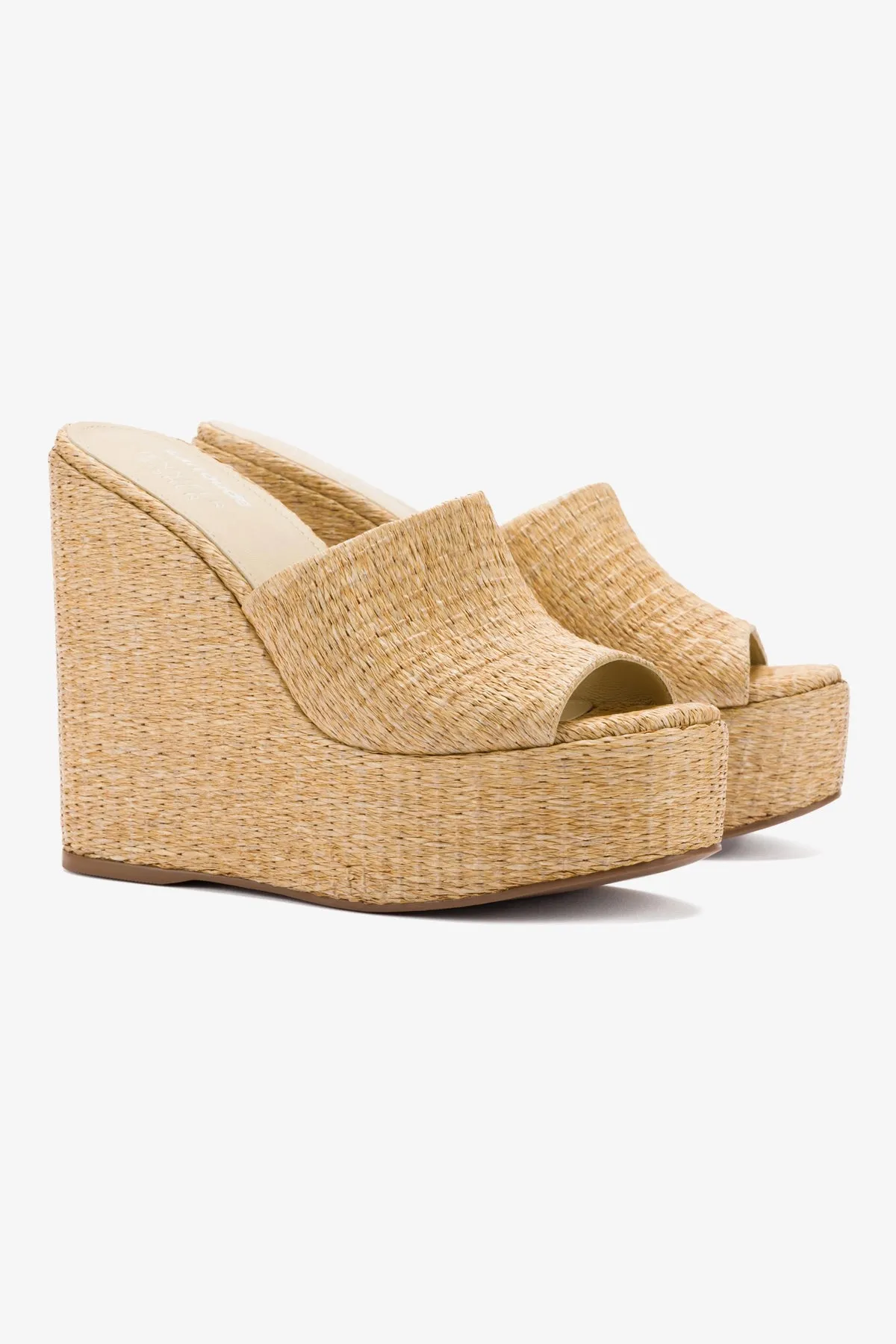 Larroudé x Jennifer Fisher Wedge Mule In Sepia Raffia