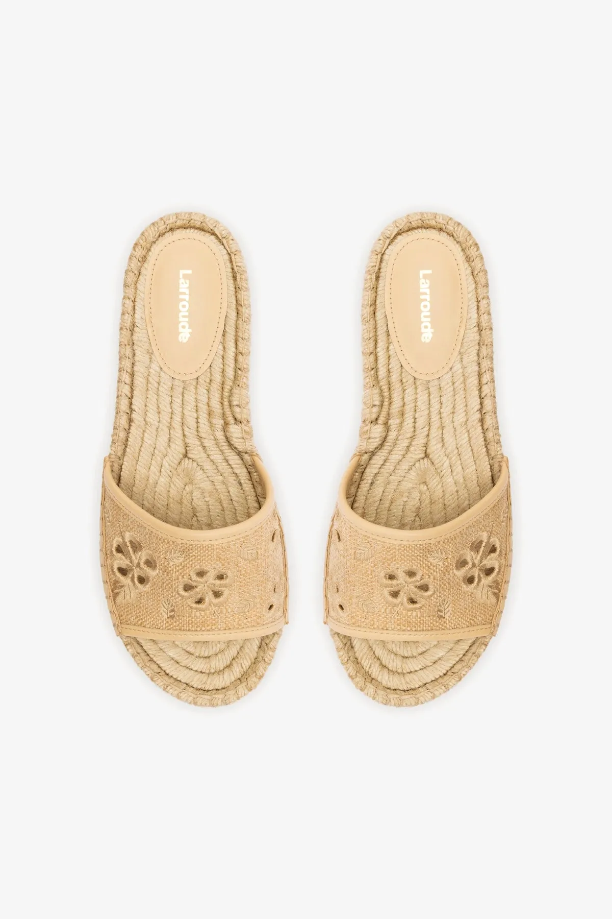 Letizia Espadrille Flatform In Beige Raffia and Hibiscus Broderie