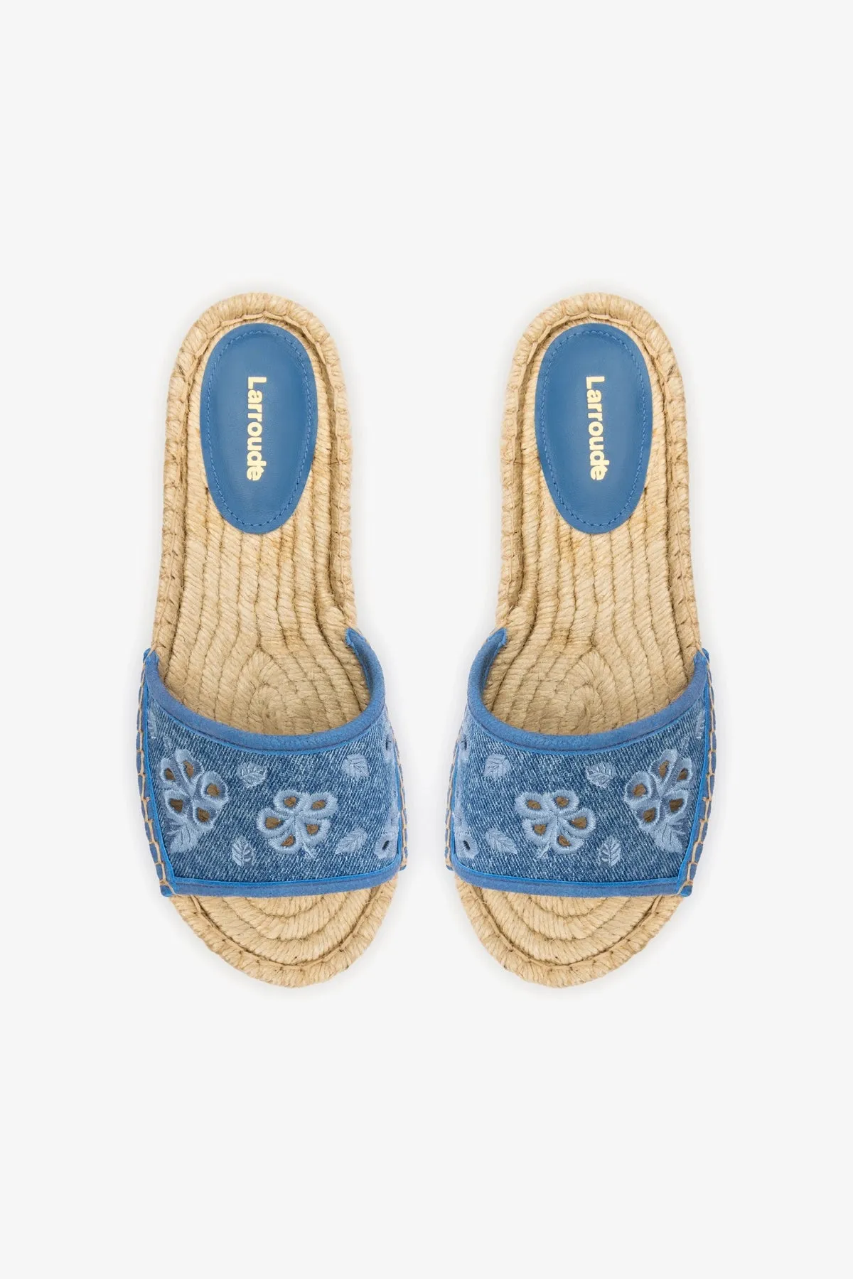 Letizia Espadrille Flatform In Blue Stoned Denim and Hibiscus Broderie