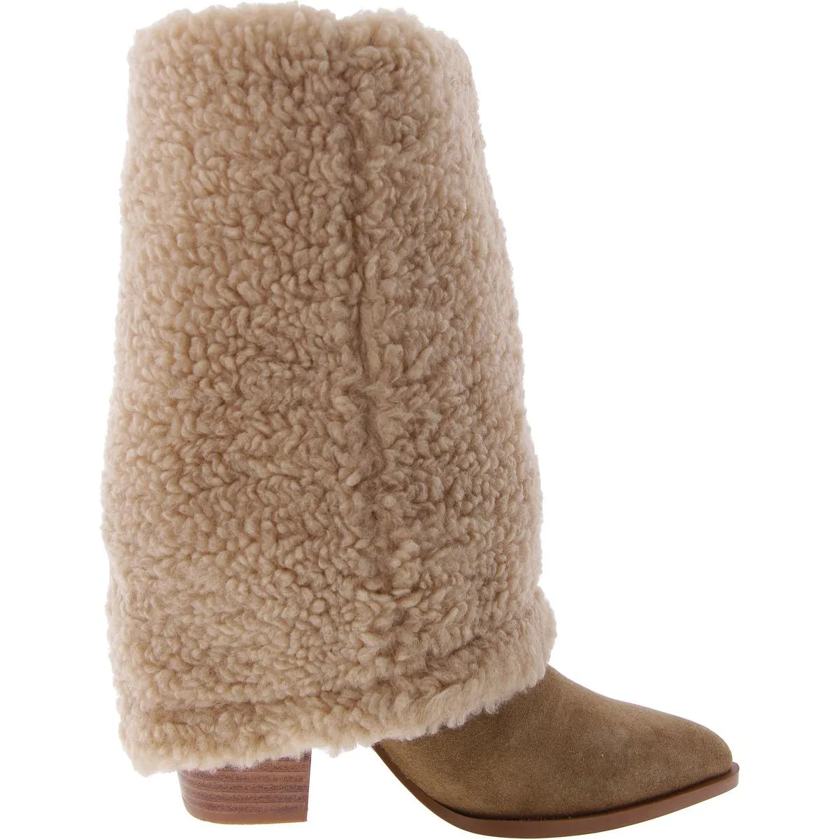 Livvy-F Womens Faux Shearling Block Heel Mid-Calf Boots
