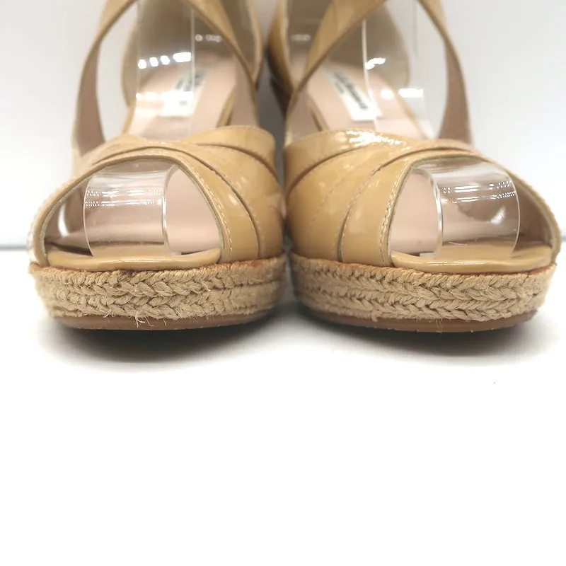 LK Bennett Maggie Espadrille Wedge Sandals Beige Patent Leather Size 37.5