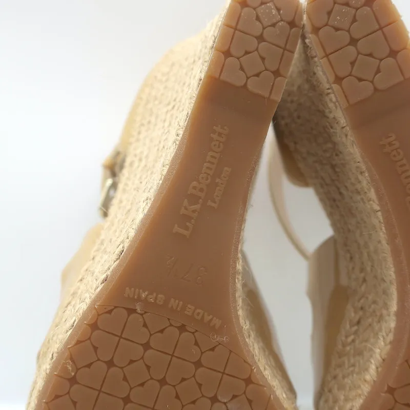 LK Bennett Maggie Espadrille Wedge Sandals Beige Patent Leather Size 37.5