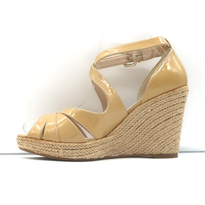 LK Bennett Maggie Espadrille Wedge Sandals Beige Patent Leather Size 37.5