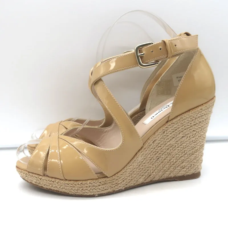 LK Bennett Maggie Espadrille Wedge Sandals Beige Patent Leather Size 37.5