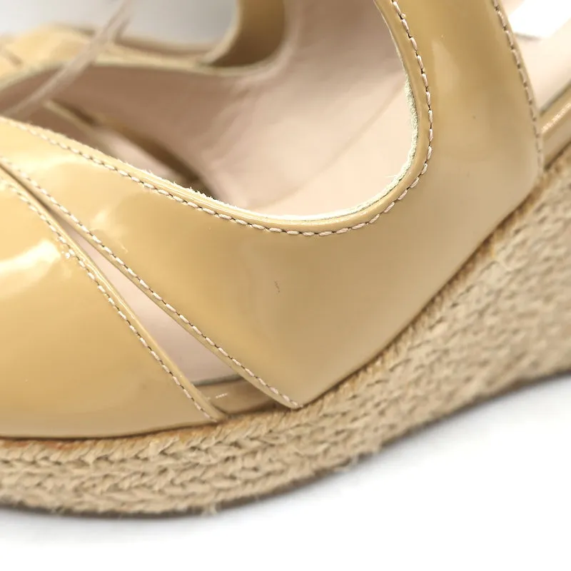 LK Bennett Maggie Espadrille Wedge Sandals Beige Patent Leather Size 37.5