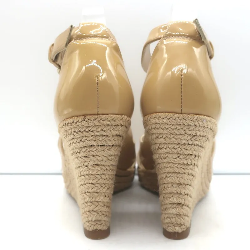 LK Bennett Maggie Espadrille Wedge Sandals Beige Patent Leather Size 37.5