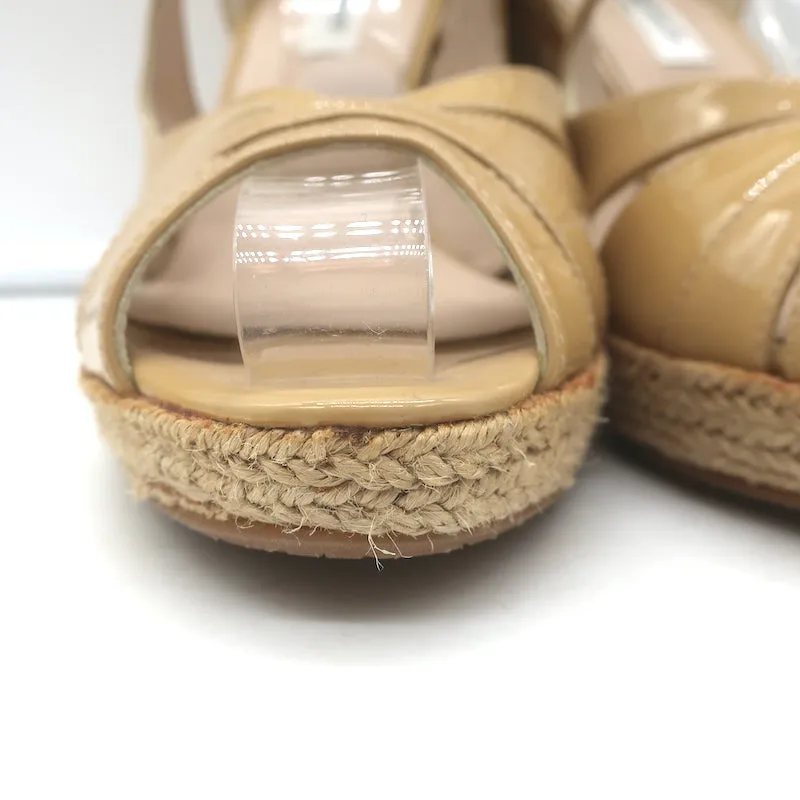 LK Bennett Maggie Espadrille Wedge Sandals Beige Patent Leather Size 37.5